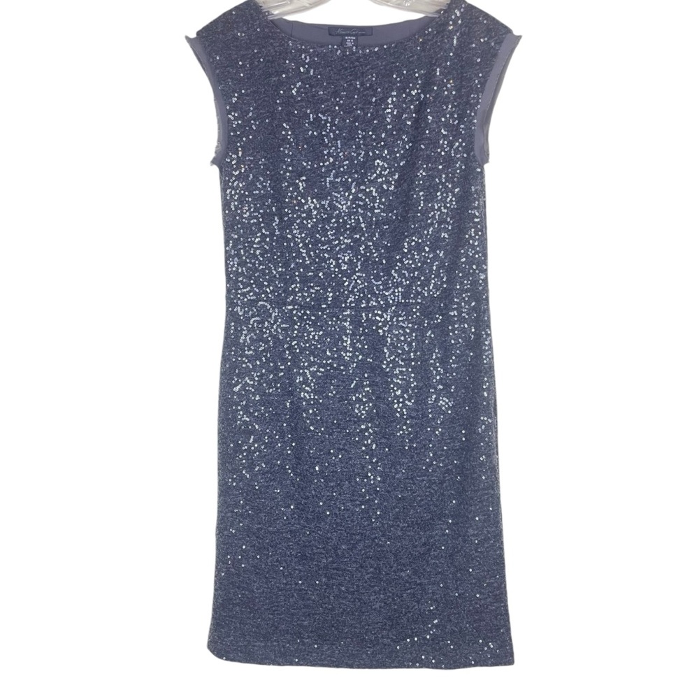 Kenneth Cole Sequined Side Zip Sheath Dress Ragged Edge Sheer Sleeves Size Small